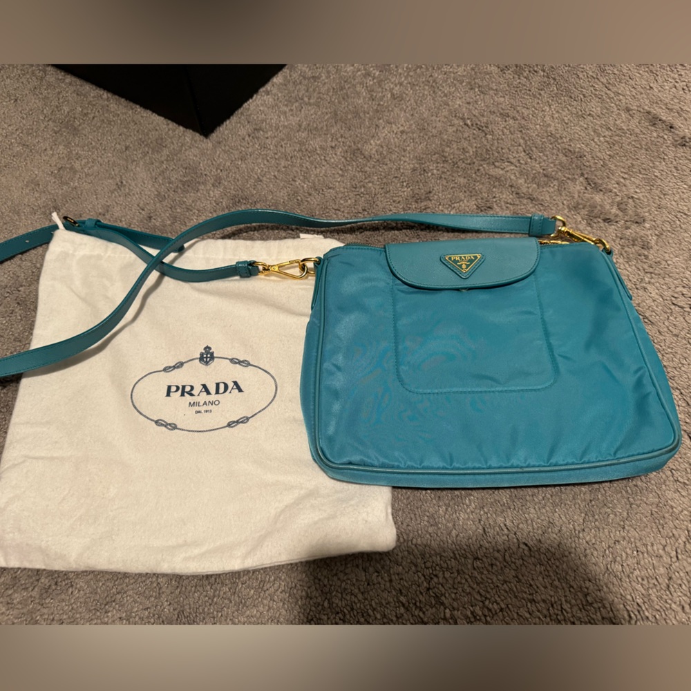 Turquoise blue Prada nylon cross body bag